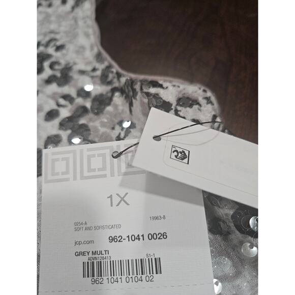 Liz Claiborne Collection Sequin Sleeveless Top Grey Multi 1X NWT Women's Neutral - Picture 5 of 8